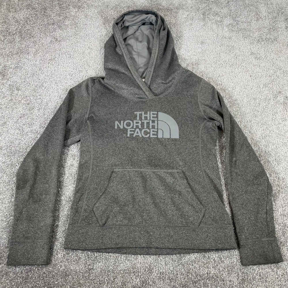 North Face Hoodie Womens Small Sweatshirt Pullover Logo Sporty Gray